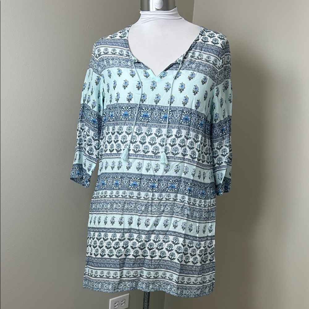 J. Jill Blue Floral Tencel Swim Cover Up Tunic Size Medium